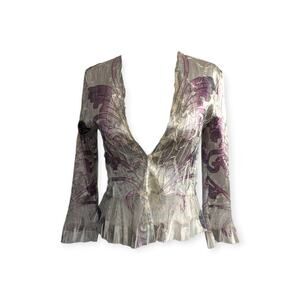 KOMAROV Dreamy Cropped Crinkle Jacket in silvery cream and pink